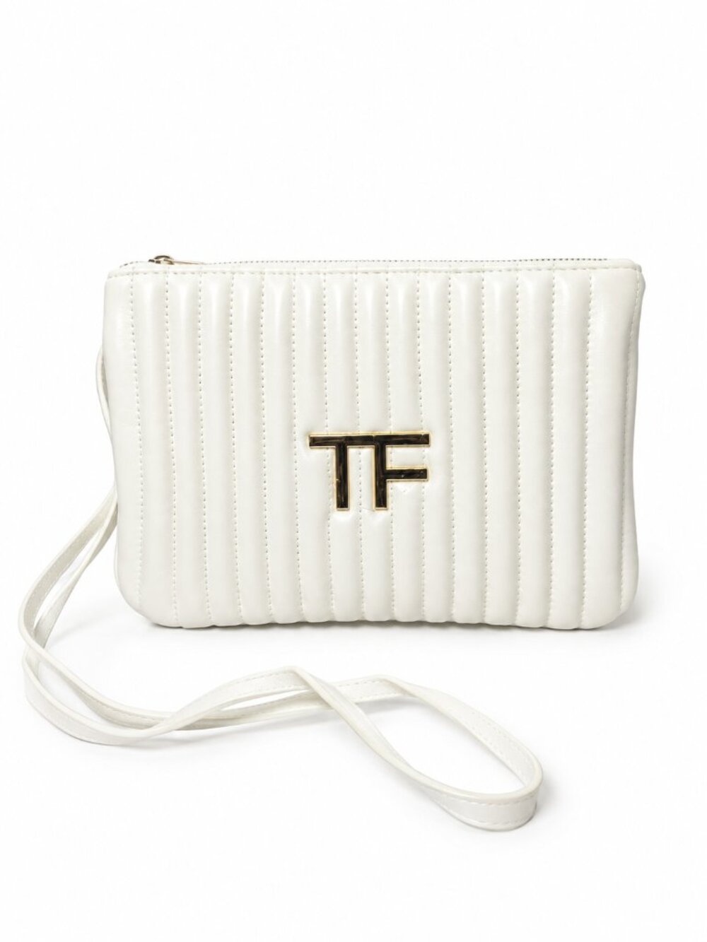 Tom Ford Beauty White Quilted Faux Leather Wristlet Gold TF Logo 0936